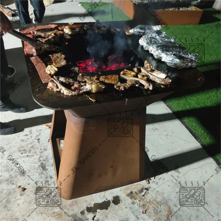 Cube Corten Steel Fire Pit Grill