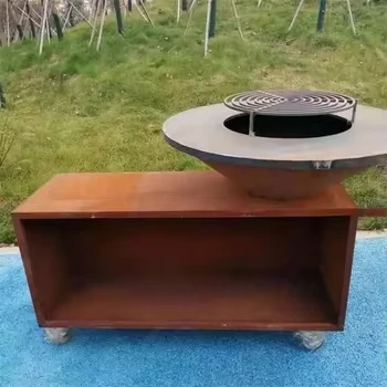 Black Steel Fire Pit With Grill Table