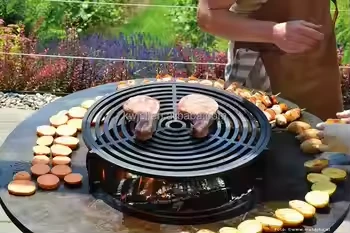 Black Steel Fire Pit With Grill Table