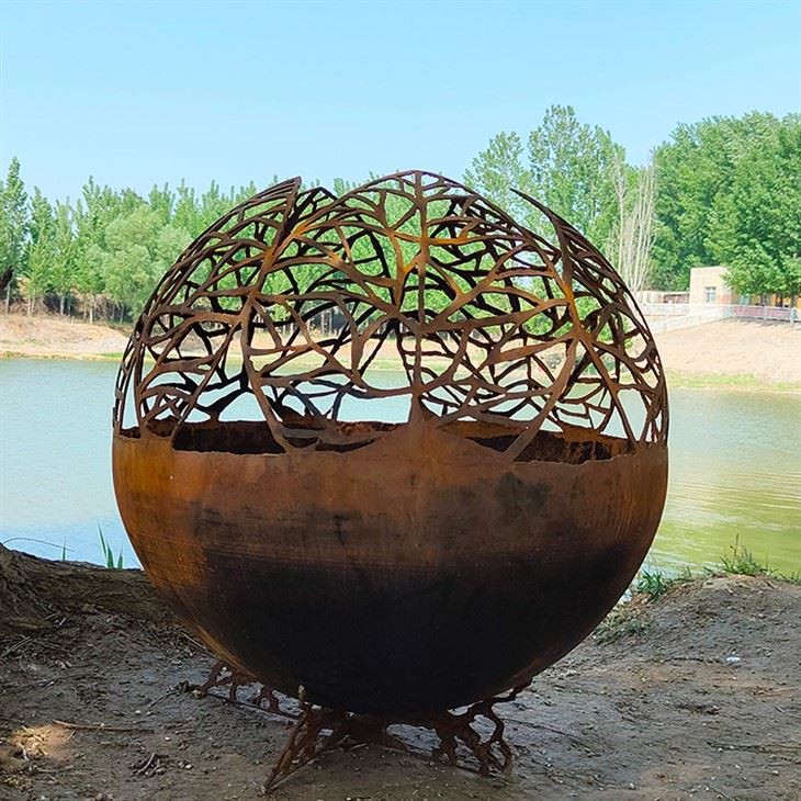 Corten Steel Sphere Fireball