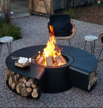 Outdoor Wood Burning Round Fire Pit Table